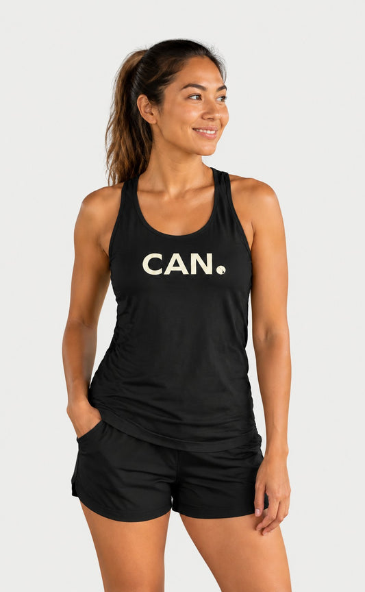 CAN. Women’s Racerback Tank | Black & Cream